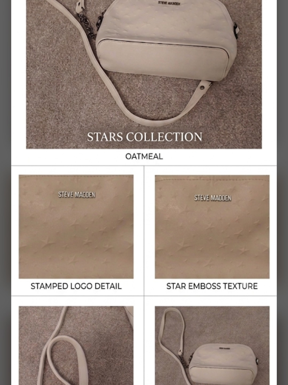 Steve Madden Oatmeal Star-Emboss Crossbody Bag